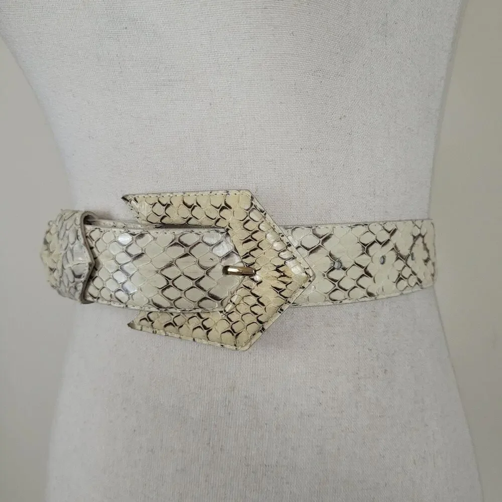VTG The Ritz Belt Small Beige Snakeskin Leather Waist Animal Print Statement 80s